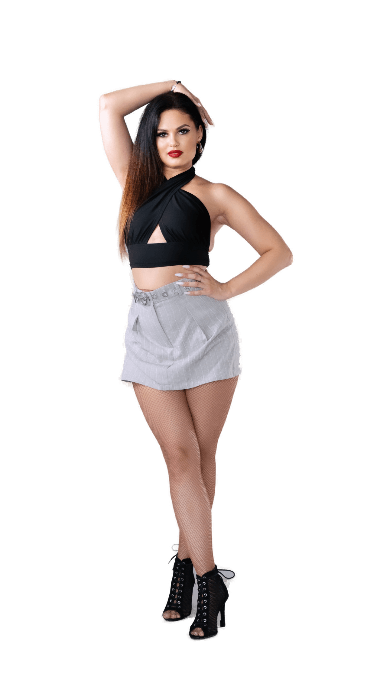 Daria Dudek teaching private bachata lessons — full-length studio portrait